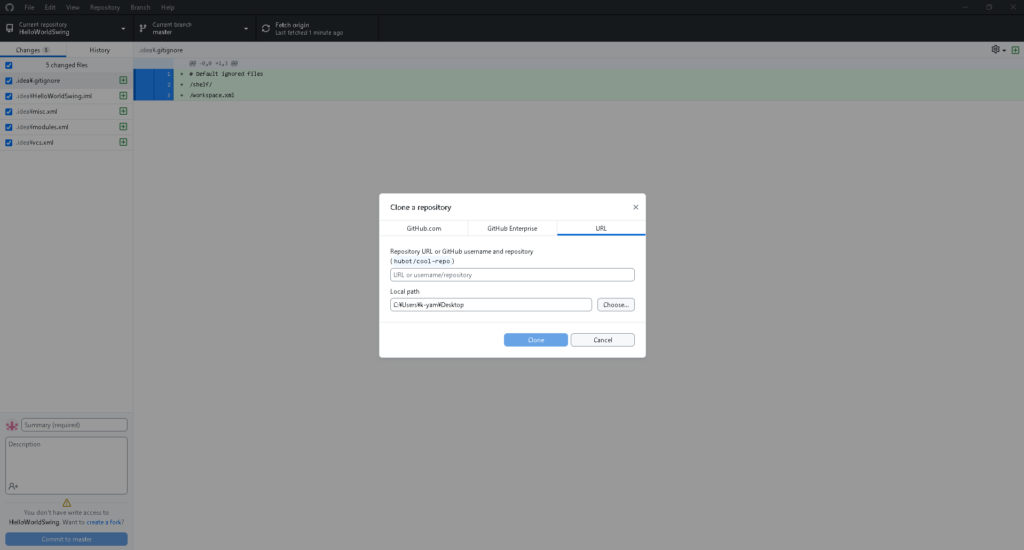 コピーしたURLをGitHub Desktopに貼り付けcloneする手順
