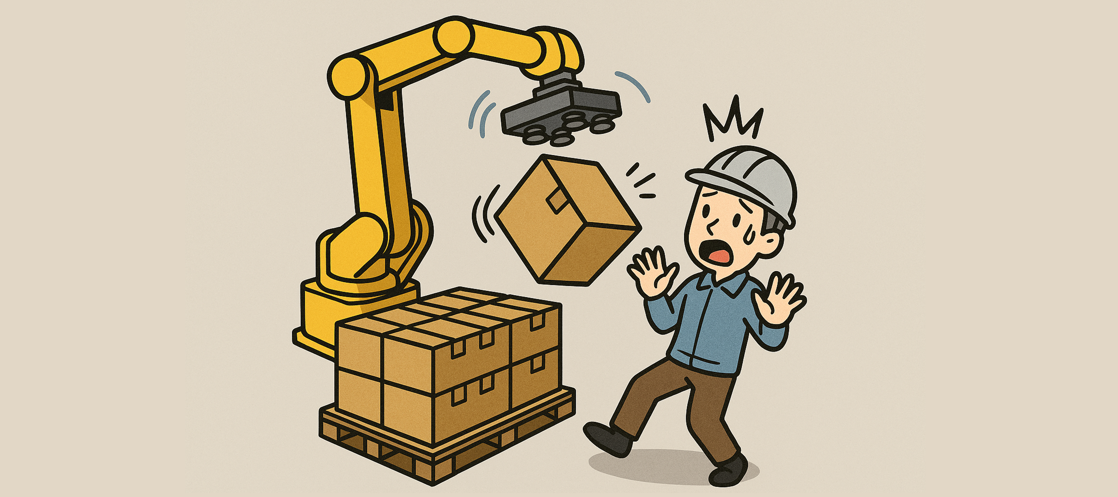 optimoveがないパレタイズロボットでは揺れによる落下あり
