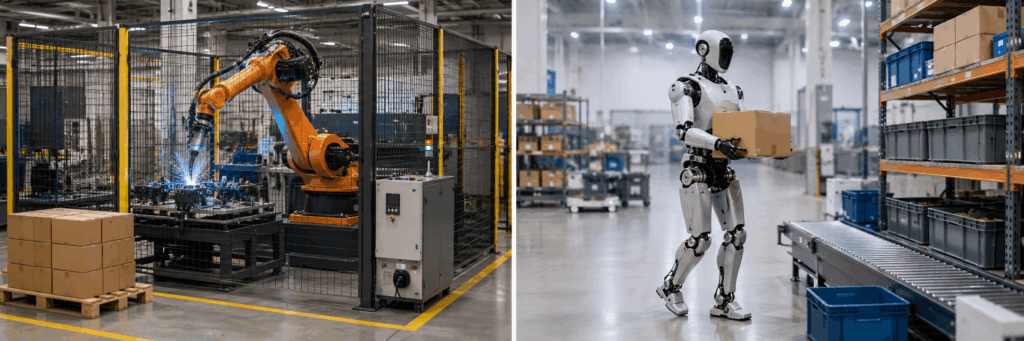 従来の産業用ロボットとヒューマノイドロボットの違い