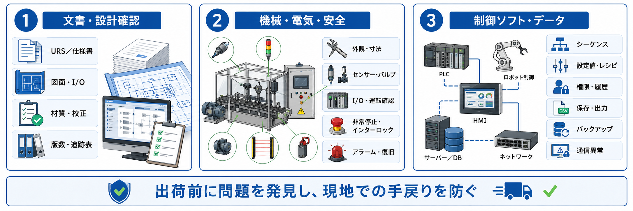 FAT・SATにおけるFATで確認する主な試験項目