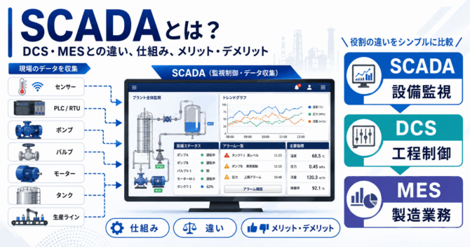 SCADAとは？DCS・MESとの違い、仕組み、メリット・デメリットを解説